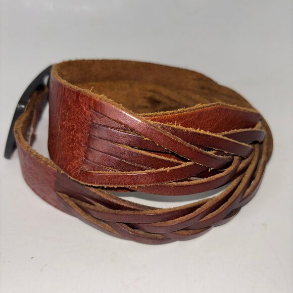 Floral Embossed Braided Brown Genuine Leather Belt Women's L Boho Western - Picture 1 of 11